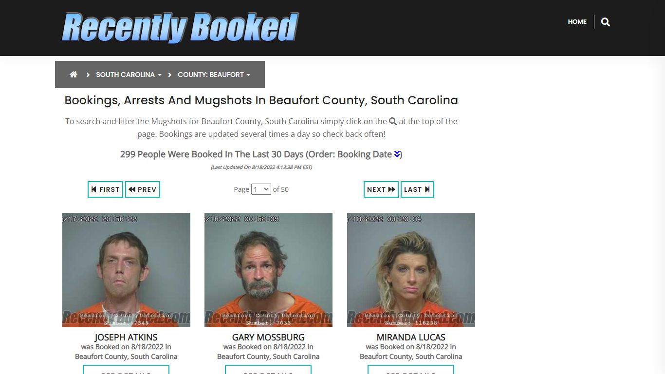 Bookings, Arrests and Mugshots in Beaufort County, South Carolina